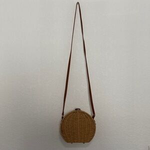 Round Woven Tan Crossbody Bag